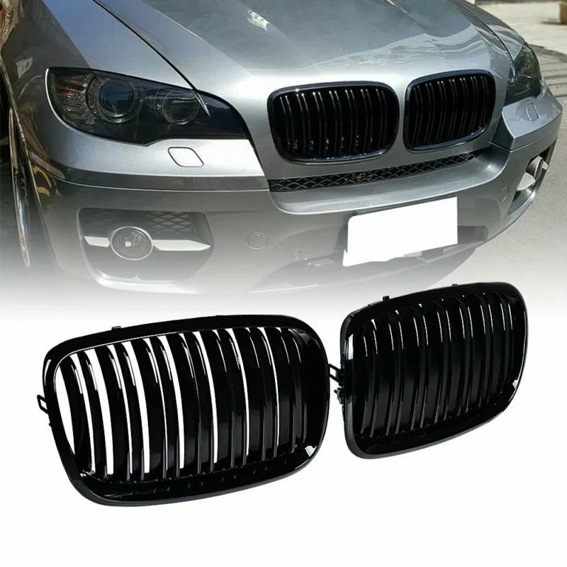 Для BMW X5 E70 X6 E71 2008-2013 2 шт./компл. ABS Черная передняя решетки передний автомобиля почек решетки автомобильные аксессуары