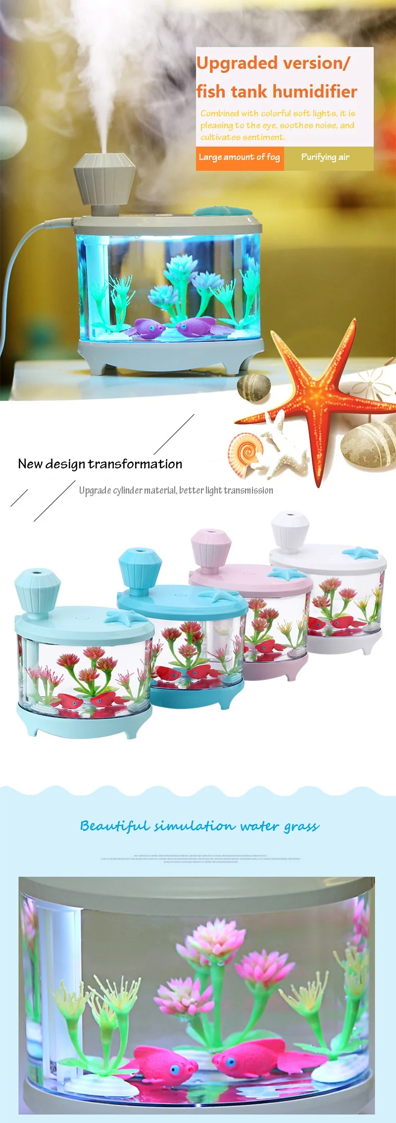 

Fish Tank Air Mini Humidifier USB Portable Desktop Water Replenishing Instrument Sprayer Large Capacity Night Light Humidifier