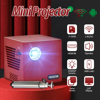 Günstige C80 Mini Projektor Android DLP Smart WIFI Bluetooth HDMI USB Telefon Drahtlose Gleichen Bildschirm Halterung 2G16GB Hause Büro Touch Control