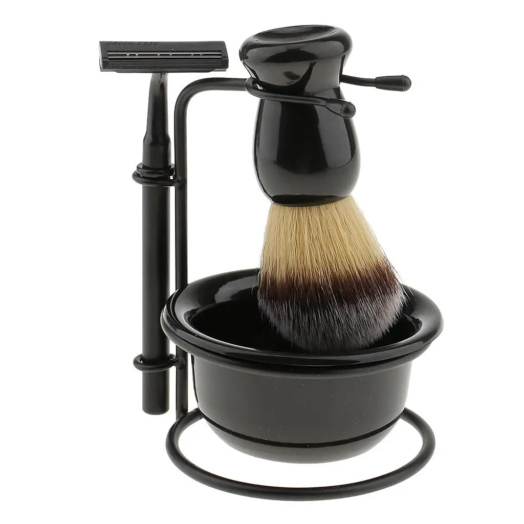 

4 Pcs Shaving Kit Shave Bristle Brush Stand Soap Bowl Mug Set Beard