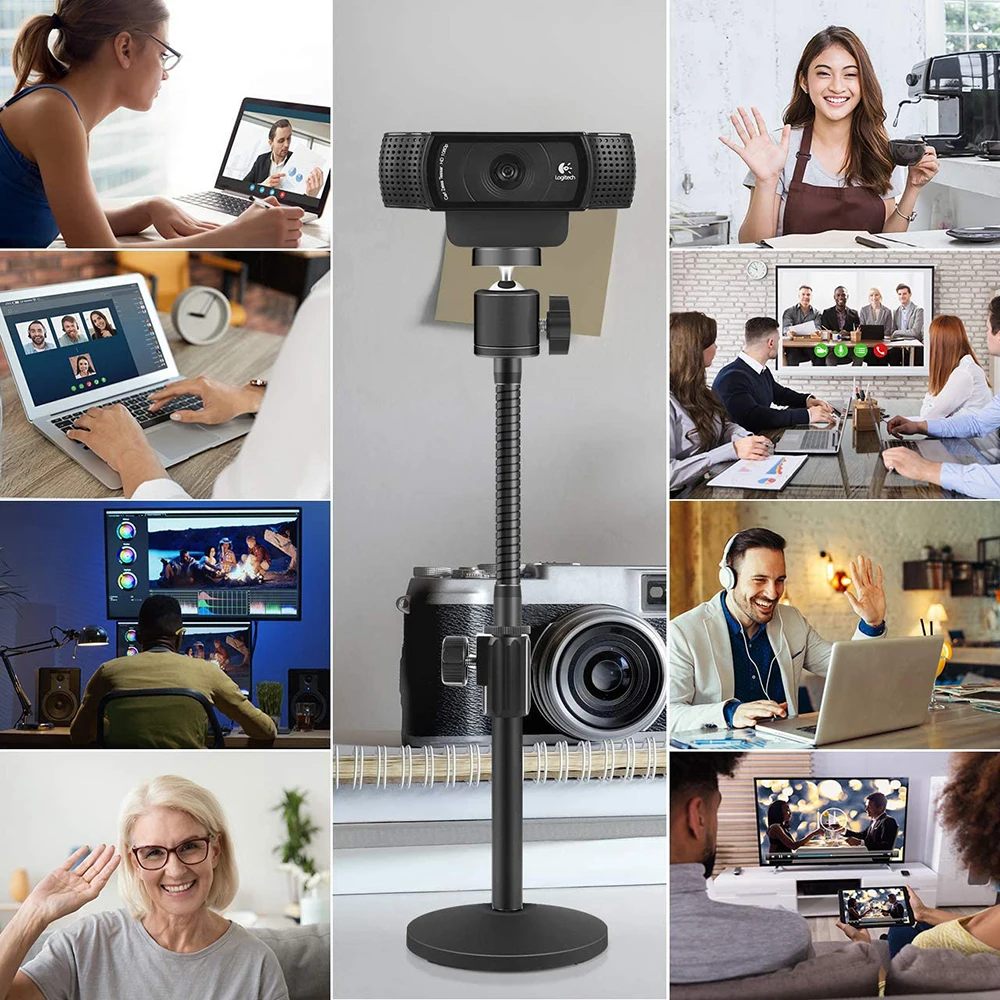 Treppiede Per Webcam E Fotocamera Altezza 125 Cm - Leggero In Lega Di Alluminio - Testa A 3 Vie, Borsa Inclusa - Compatibile Logitech C920, Brio, Razer, DSLR