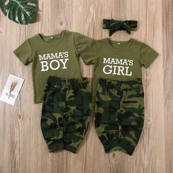 

0-24 Months Twin Baby Outfits 2020 Summer Short Sleeve T-Shirt For Baby Girls Clothes Camouflage Pants Newborn Boys Outfits Sets