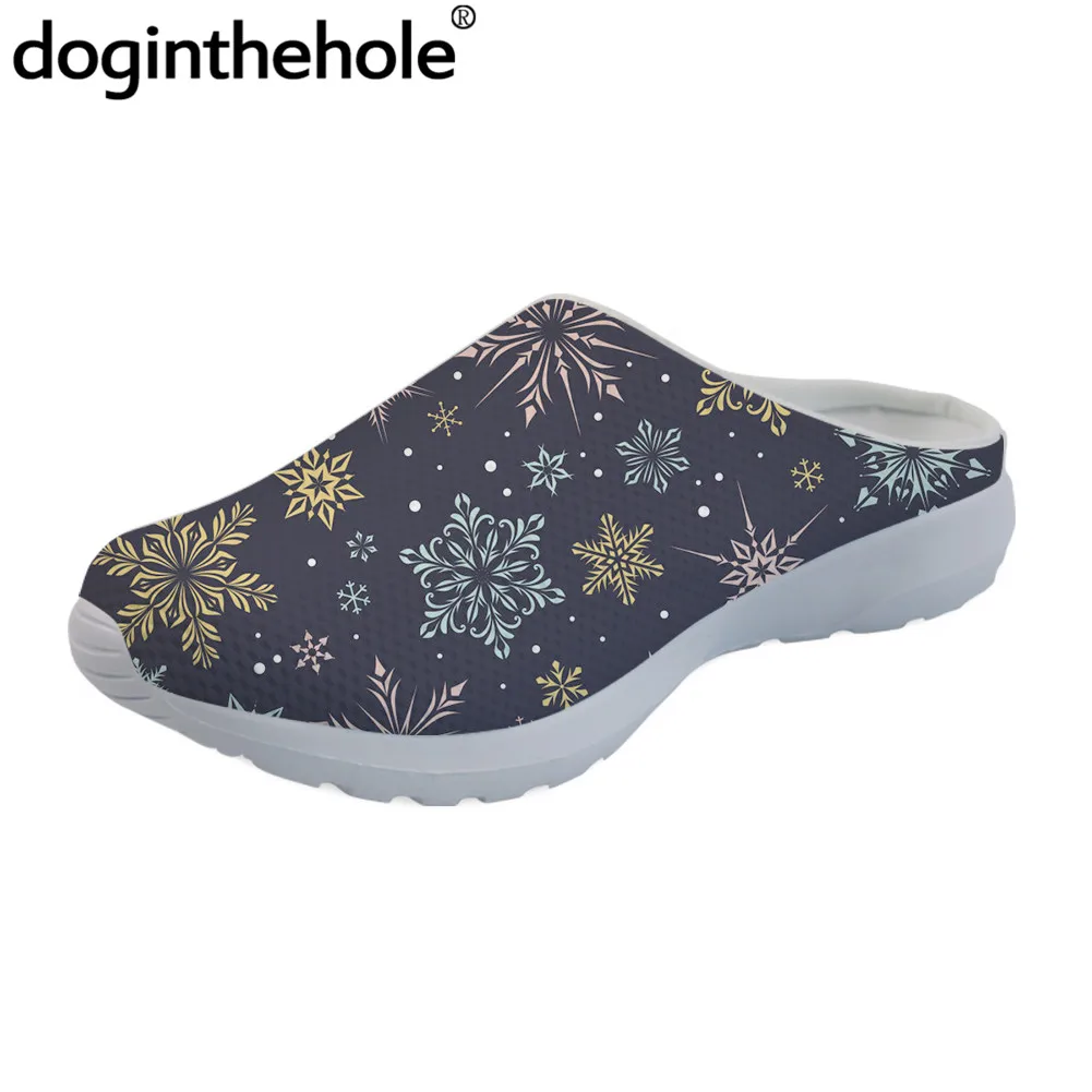 Doginthehole Для женщин Одежда для дома, пляжа сандалии повседневная с рождественским узором; без шнуровки с сетчатым верхом на плоской подошве; тапочки для девочек и мальчиков; Sandalias Mujer; большие размеры - Цвет: HN688