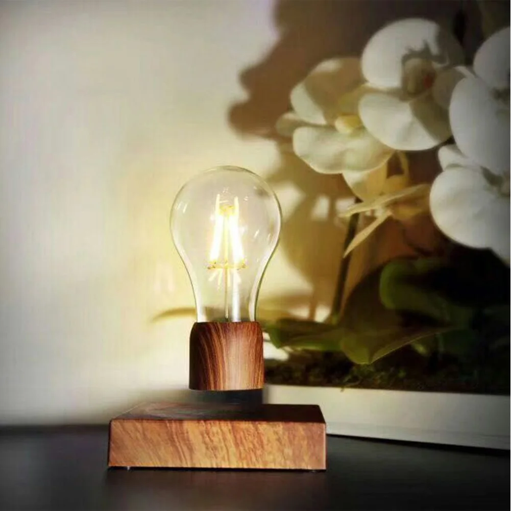 

Vintage Magnetic Floating Lighting Bulb Wood Color Base LED Lamp Home EU LED Bulb Lighting Bulb Wood Base Desk Lamp