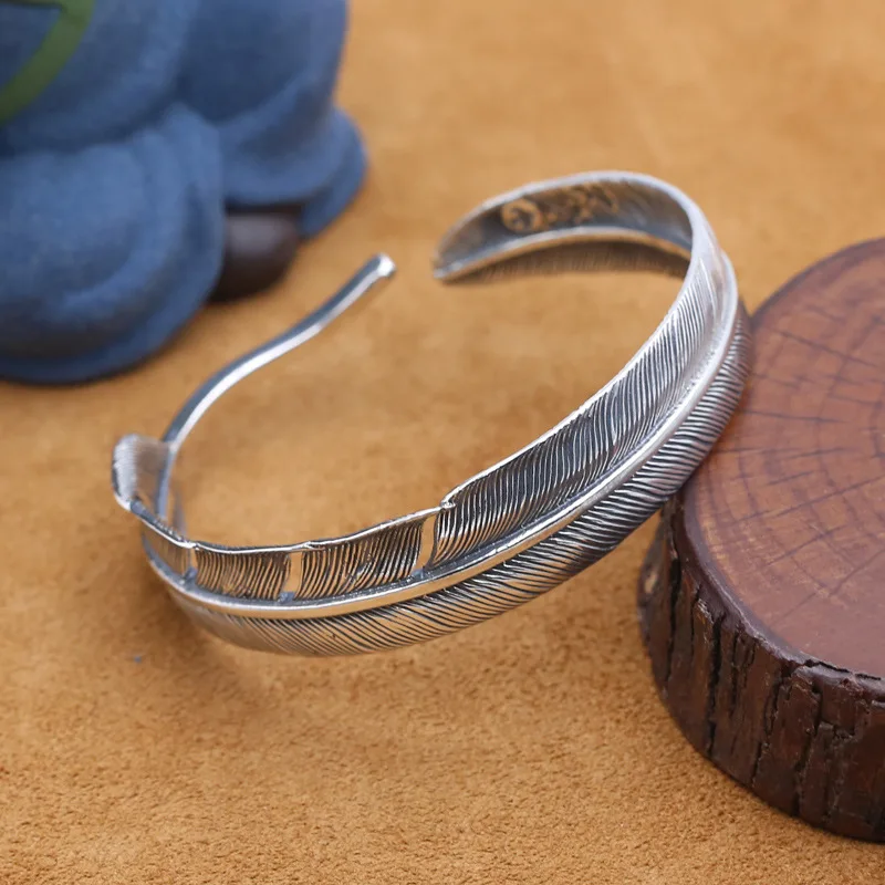 

S925 Fine Silver Accessories Retro Thai Silver Men And Women-Japanese Korean Trend Adjustable Goro Takahashi Feather Bracelet