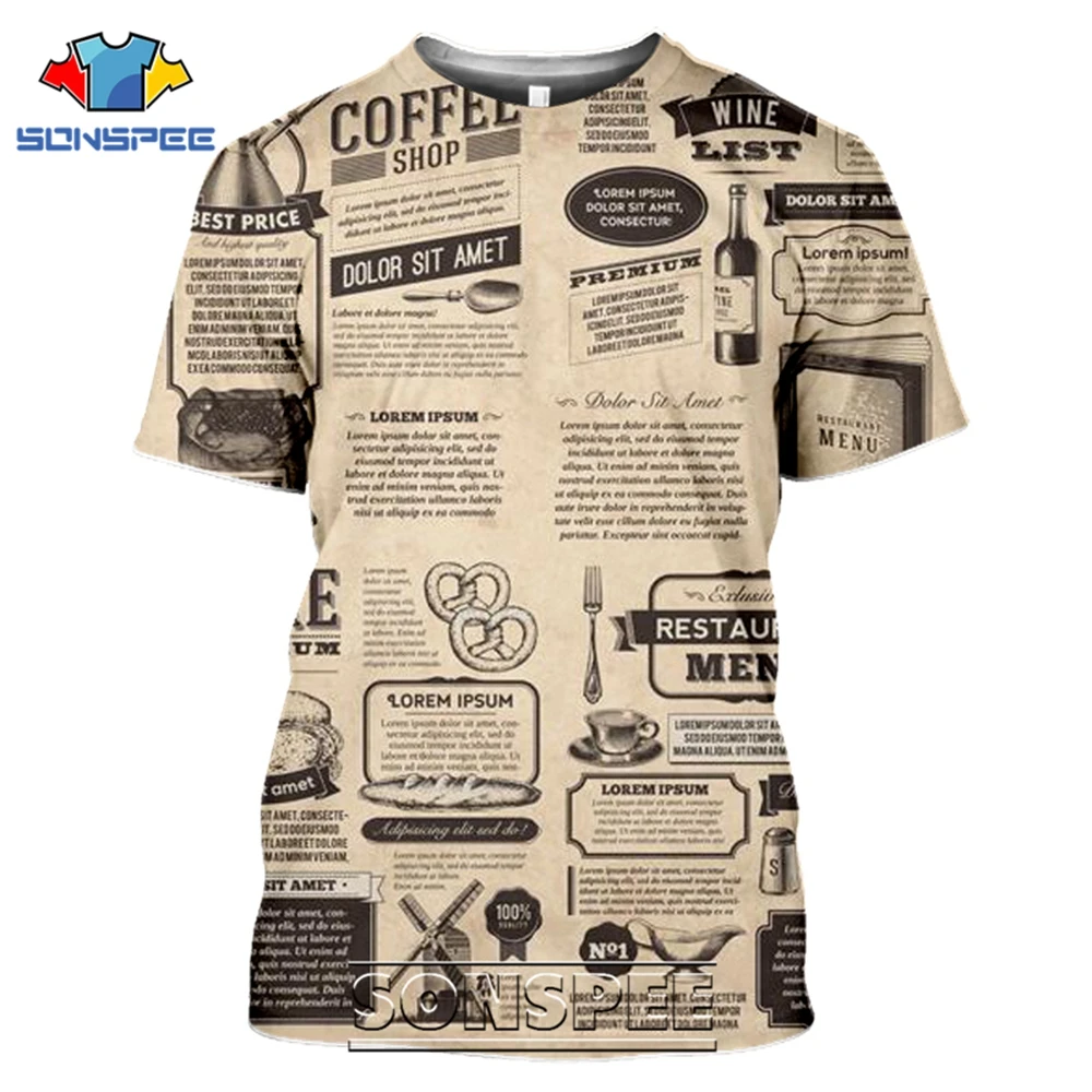 SONSPEE T-shirts Old Newspaper 3D Print Men Women Casual Fashion Hip Hop Funny Short Sleeve Streetwear Vintage Tees Tops Shirt (2)