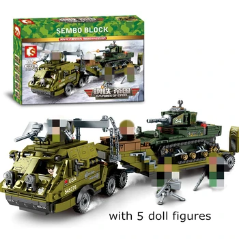 

915pcs WW2 US Army Heavy Trailer Building Blocks Light Tank Model Boy SWAT Military Bricks Kids Toy For Children