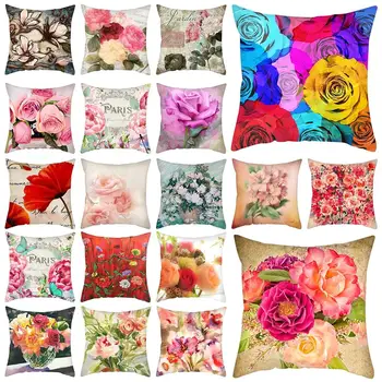 

Pillow Retro Flower Pattern Square Cushion Waist Cushion Cover Living Room Sofa Room Bed Home Decoration