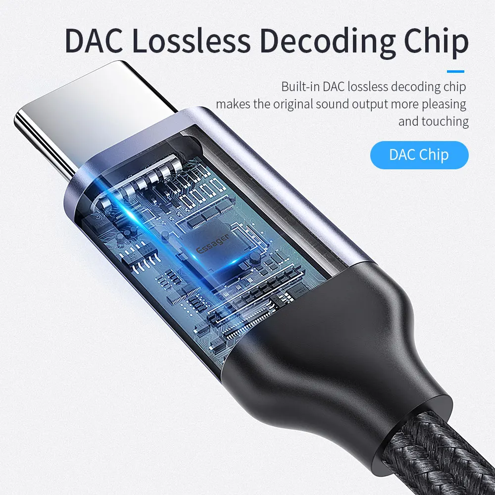 Essager Type c to 3.5mm Jack Headphone Adapter USB C to 3.5 mm Audio Aux Cable For Huawei P30 P20 Pro Xiaomi Mi 9 8 Oneplus 7 7t 3.5mm audio cable usb to 3.5mm adapter type c to 3.5mm adapter type c aux adapter type c adapter type c to aux adapter audio earphone converter audio headphone adapter 3.5mm audio adapter