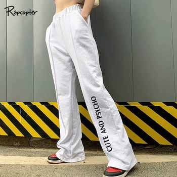 

Rapcopter High Elastic Waist Women Printed Casual Straight Pants Autumn Cotton 100% Soft Streetwear Pants Loose Ladies Trousers