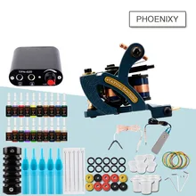 Стартовый набор для татуировки, одна машинка для пистолета, набор бесчеловеческих чернил, блок питания, ручки, боди-арт, набор инструментов, Перманентный макияж, полные наборы татуировок