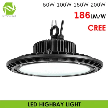 

50W 100W 150W 200W AC85V-265V LED High Bay Industrial Light CREE Chip UFO Warehouse Workshop Stadium Market Airport Hanging Lamp