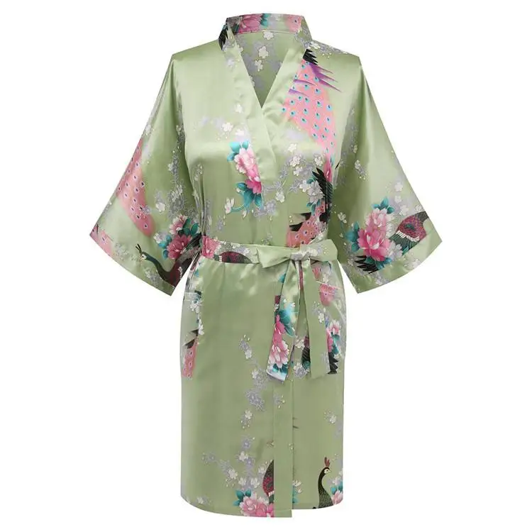 CEARPION Sexy szlafrok drukuj kwiat paw bielizna nocna kobiety bielizna nocna Satin Kimono ubrania domowe Negligee Plus rozmiar S-3XL