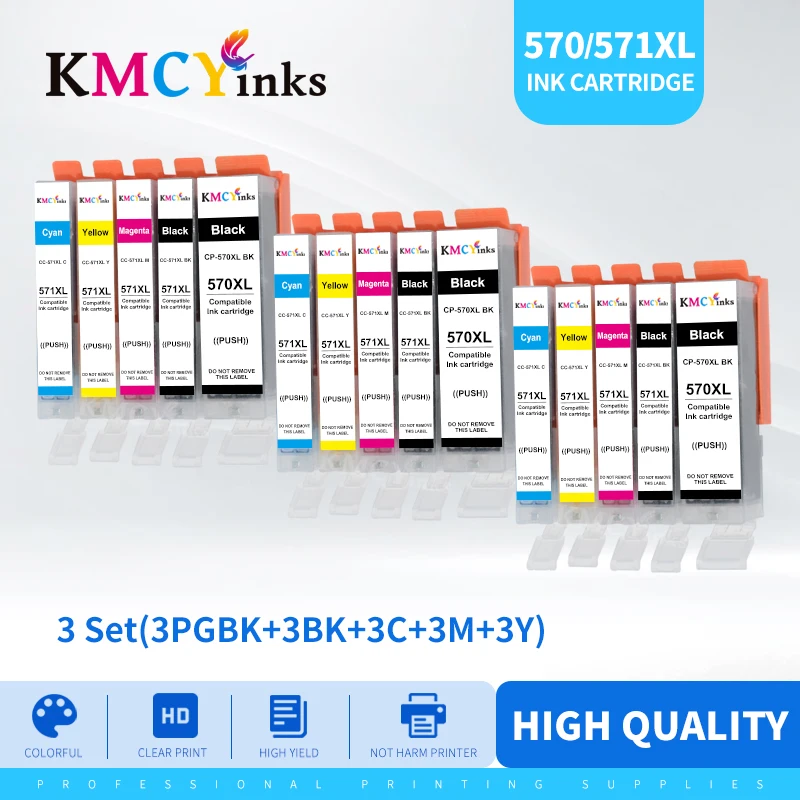 

KMCYinks PGI-570xl PGI570 570xl PGI-570 CLI-571 Compatible Ink Cartridge For Canon PIXMA MG5750 MG5751 MG5752 MG5753 MG6850