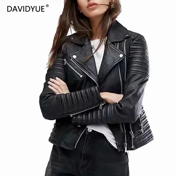 

New pink biker jacket women trun down collar red leather jacket modis black PU casual coat streetwear fashion clothes fall