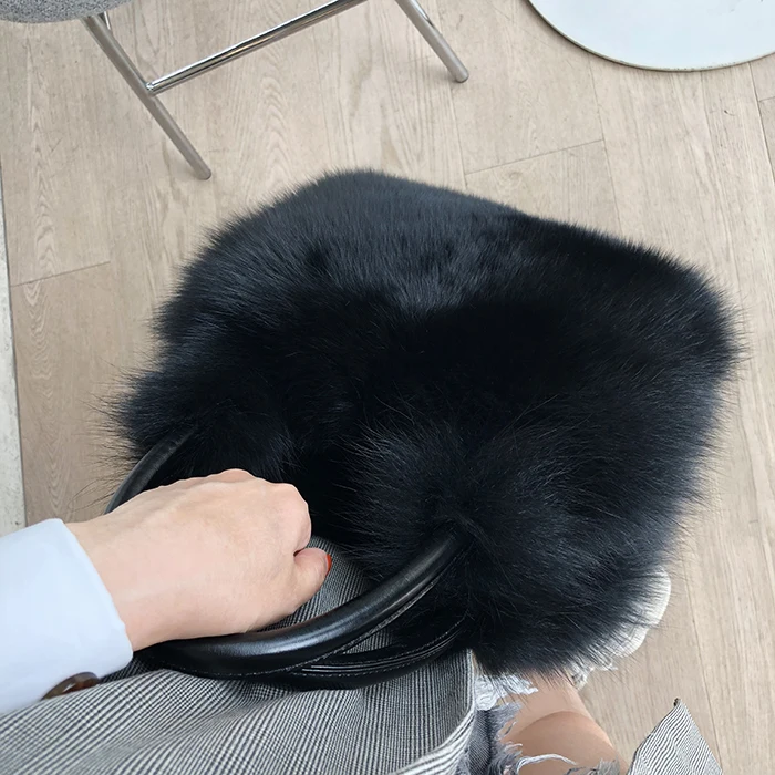 Fox fur big bag new ladies luxury real fox fur bag large size handbag shoulder bag gift diagonal package