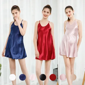 

New style simulation silk women's summer sexy suspender silk nightdress women lace plus size home clothes