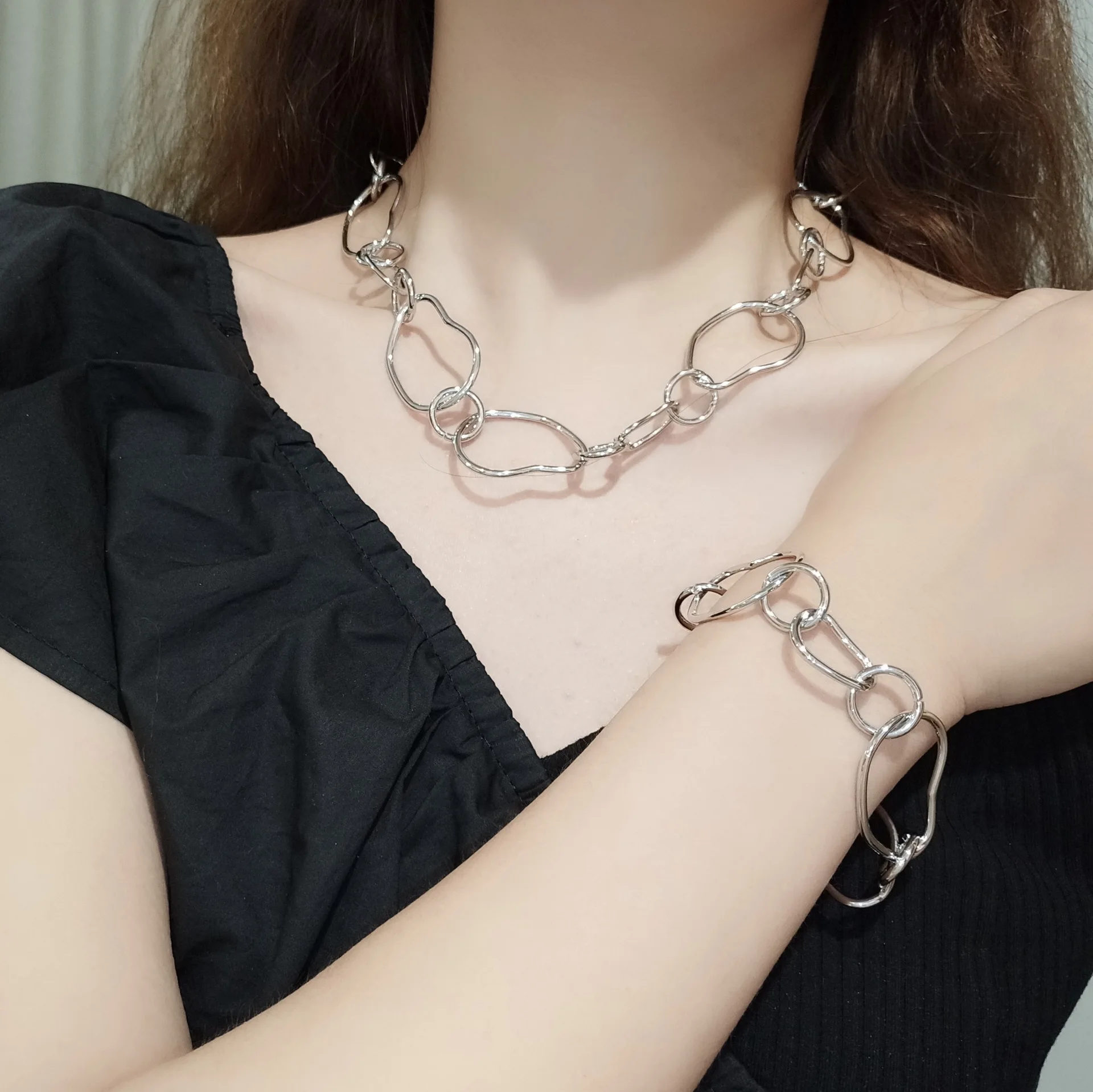 Модные Простые неправильной формы геометрические звенья цепи ожерелье браслет для женщин