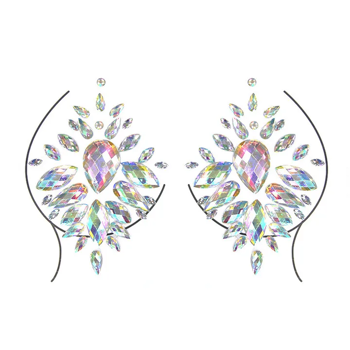 7  Love Pattern Breast Stickers Flower Smiley Colorful Rhinestones Chest Stickers For Women Fashion Jewelry Environmental Acrylic Sticker
