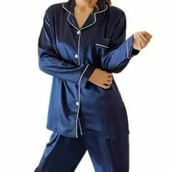 

Hot Sale Spring Autumn Womens Pyjamas Set Nightwear Ladies Top + Pants Pjs Soft Satin Silk Sexy Sleepwear Homewear Loungewear