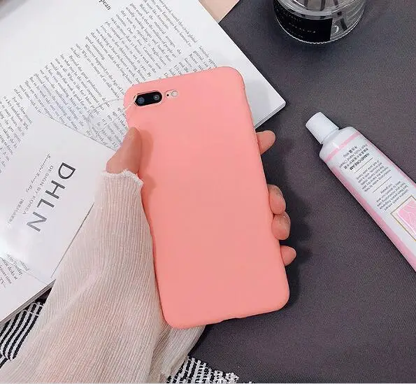 pink Wixcen матовый свежий Оранжевый Мягкий силиконовый чехол для телефона для Iphone 7 7plus 6s 8 Xs Max XR противоударный розовый однотонный конфетный, TPU чехол - Цвет: pink