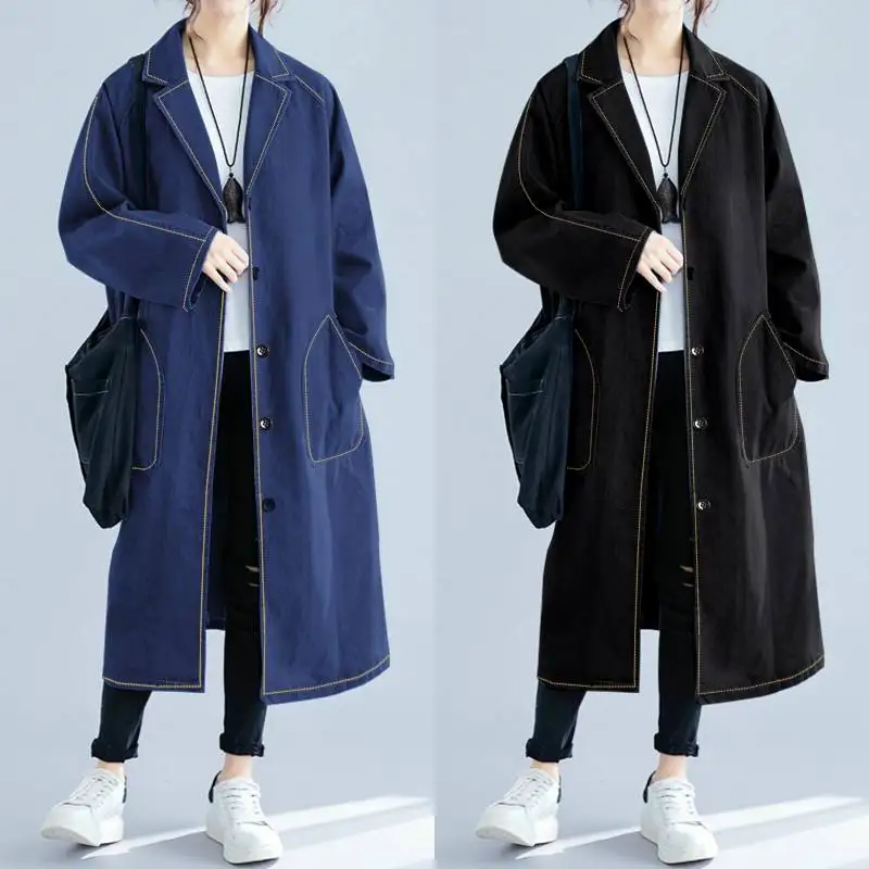 Promo  2019 Fashion Winter Women Denim Blue Coats Long Jackets ZANZEA Ladies Pockets Lapel Neck Overcoats 