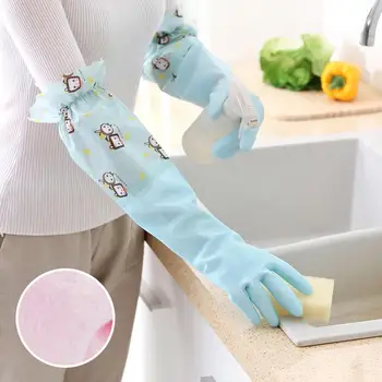 

Durable Rubber Clean Gloves Household Waterproof Washing-up Plus Velvet Long Sleeve Magic Dish Washing Gloves Kitchen Clean Tool