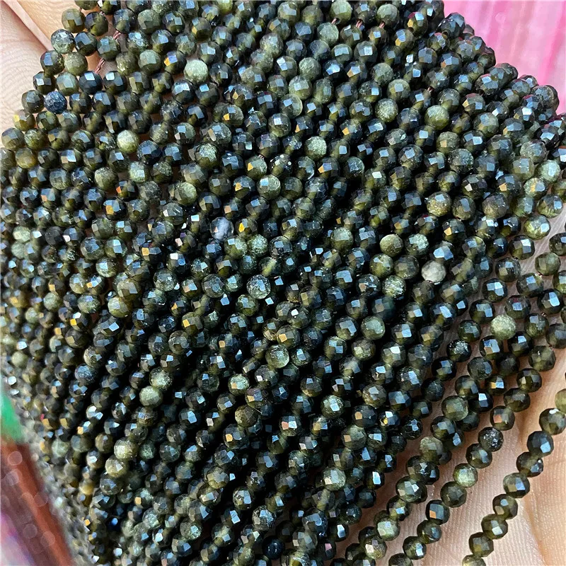 Natural Small Gem Beads Stone Green Gold Color Sandstone Bead Faceted Shiny  Loose Beads 2MM 3MM Pick Size For Jewelry Making DIY - AliExpress