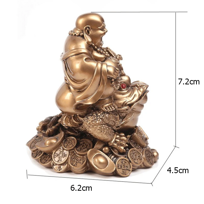 Ornament Crafts LUCKY Feng Shui Maitreya Buddha Statue Toad Figurine Money Fortune Wealth Chinese Golden Frog Home Office Tabletop Decoration