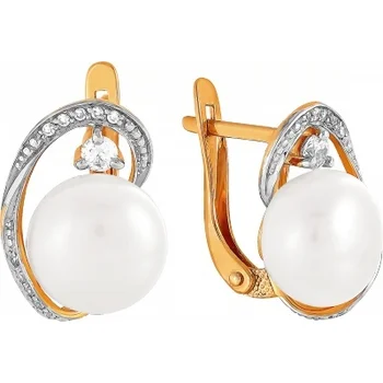 

Примаэксклюзив earrings with pearls and cubic zirconia in red gold