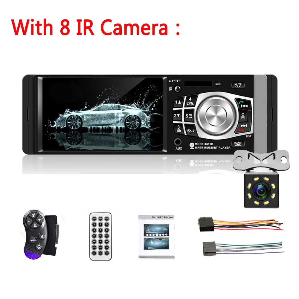 With 8 IR Camera Podofo 1 Din автомагнитола 4,1 ''HD Автомобильный мультимедийный плеер MP3 MP5 Аудио стерео радио Bluetooth FM пульт дистанционного управления видео плеер - Цвет: With 8 IR Camera