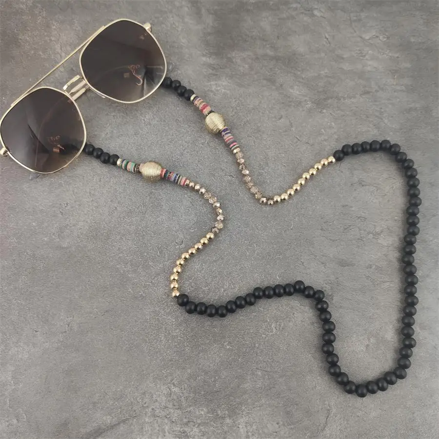Handmade Wooden Beads Eyewears Chains Black Beaded Sunglass Eyeglass Lanyards Cord Holder Glasses Ropes For  mask