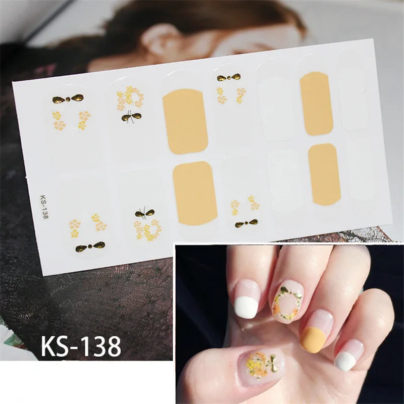 14tips корейский ногтей Стикеры полный Водонепроницаемый нетоксичные классический французский ногтей наклейки-лак Маникюр нейл-арта украшения инструменты - Цвет: KS138