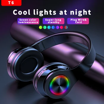 

T6 Foldable Head-mounted Headset Wireless Bluetooth Sports Headset Colorful Super Long Endurance Music Headset Gaming Headset