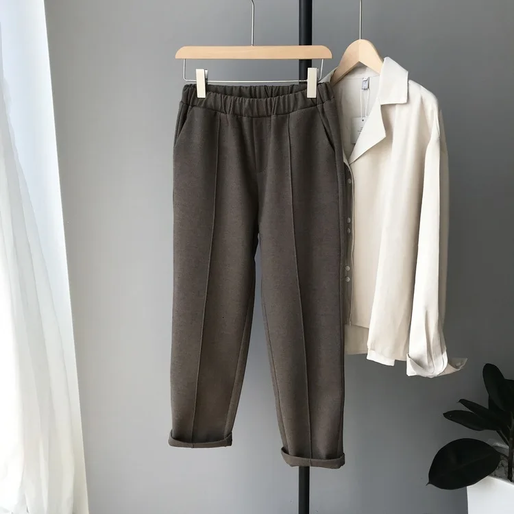 Mooirue осень зима брюки Femme корейский утолщение бейсбольные штаны Высокая талия женские брюки низ - Цвет: In coffee