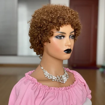 

Brown Short Bob Afro Wig Brazilian Afro Kinky Curly Remy Human Hair Full Machine Fashion Wigs For Black Women
