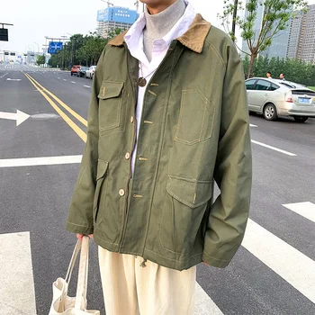 

Autumn New Jacket Men Fashion Solid Color Casual Multi-pocket Tooling Jacket Man Streetwear Wild Loose Hip Hop Bomber Jacket Men