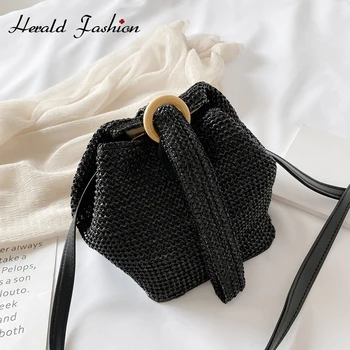

2020 Straw Bucket Bag Handbags Women's Bag Weave Crossbody Bag Summer Beach Shoulder Bags Lady Travel Purses and Handbags