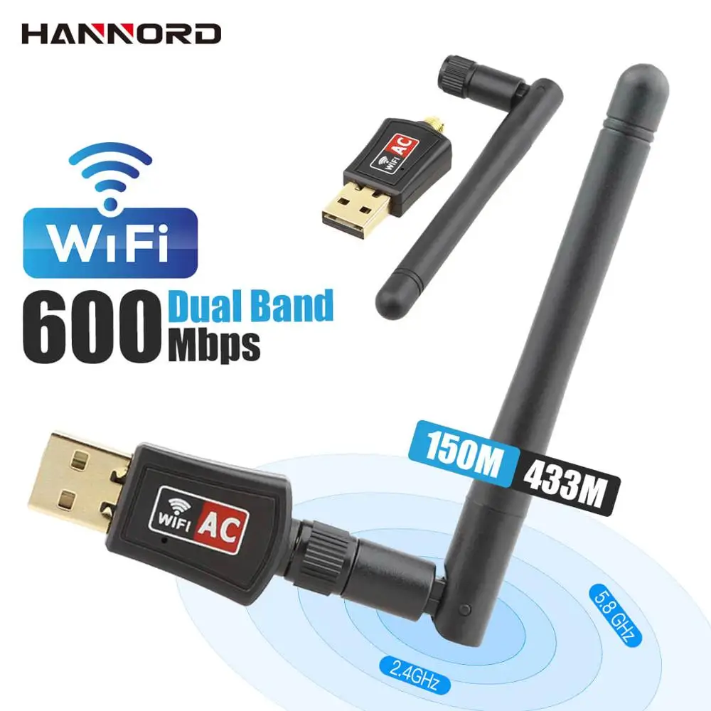 Hannord WiFi адаптер AC600M двухдиапазонный 5G/2,4 GHz беспроводной USB адаптер Сетевая карта Wifi приемник USB Ethernet LAN адаптер для ПК