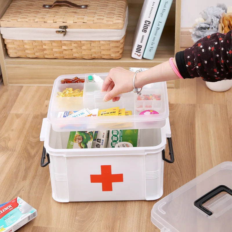 Средняя пластиковая медицинская коробка с двойным дном Фармацевтические товары ящик для хранения дома детская маленькая медицинская коробка yi yao первой помощи Phar