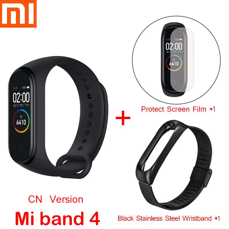 Xiaomi mi-браслет 4 и 3 Смарт-браслет mi Band Браслет пульсометр фитнес-трек сенсорный экран pulsera умные часы - Цвет: mi band 4 add strap