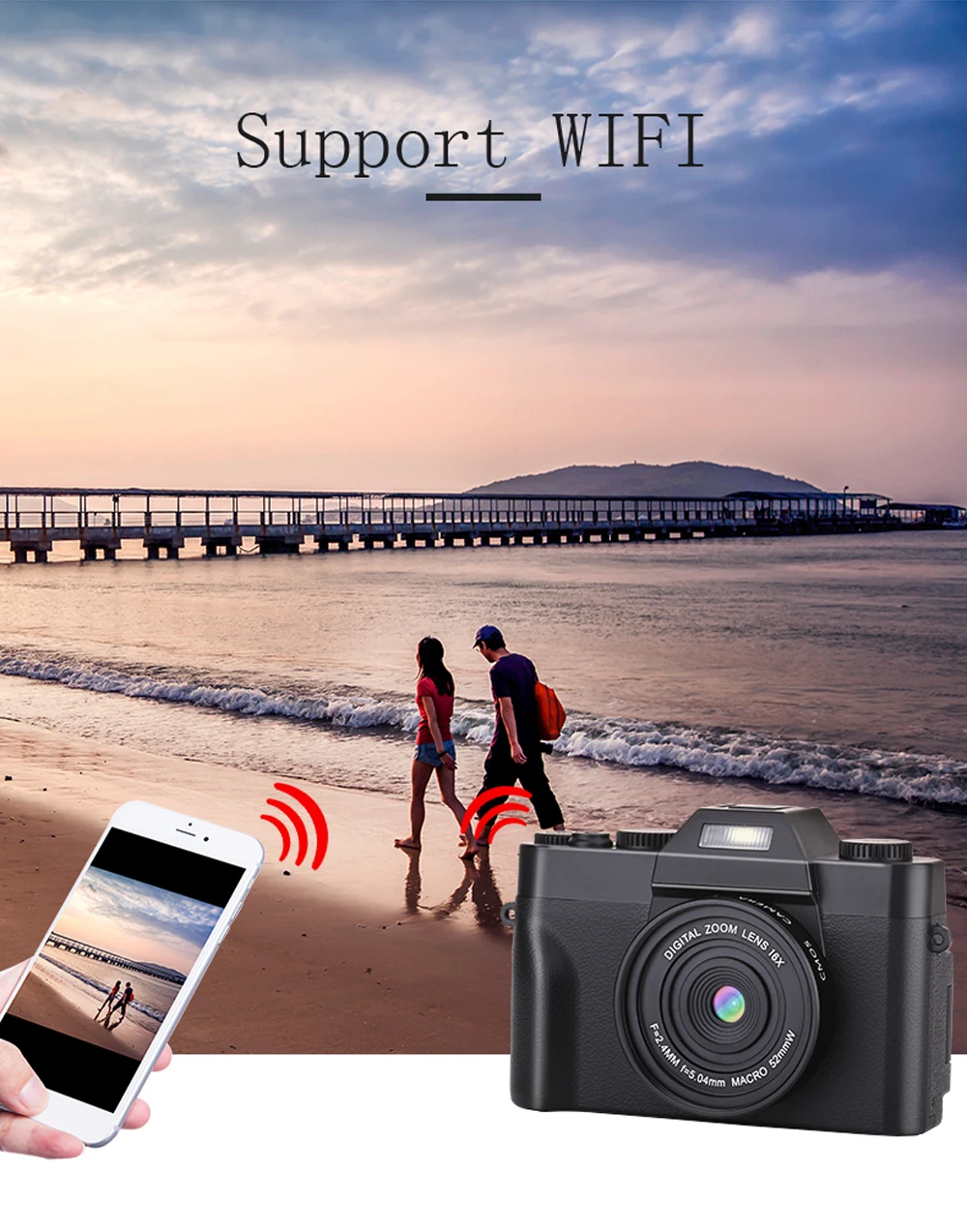 Appareil photo numérique professionnel KOMERY 3.0 pouces écran LCD 4K caméra vidéo 16X Zoom numérique HD sortie prise en charge WiFi Selfie Cam