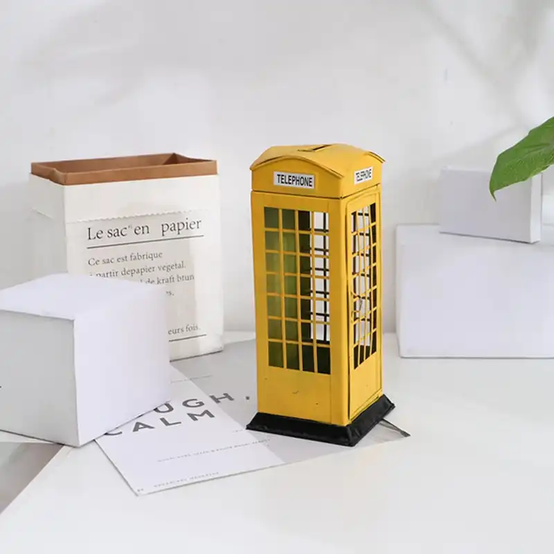 黄色英国英語ロンドン電話ボックスコインバンク省ポット貯金箱電話ブースボックス 貯金箱 Aliexpress