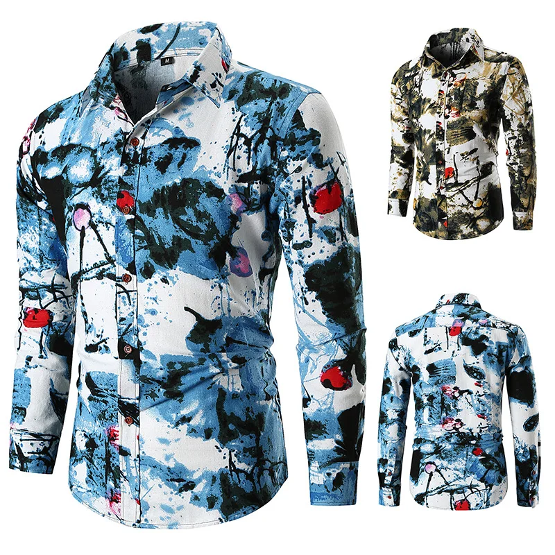 

Top men,shirt men,men's shirts,fashion casual shirts,printed shirts, men's lapel shirts, long sleeve shirt men, men's clothing,