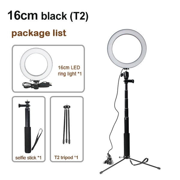 MAMEN селфи-Палка с кольцевой светильник для фотосъемки 6/8/10 дюймов светодиодный макияж, кольцевая лампа для Youtube Потоковое видео в реальном времени с штатив USB разъем - Цвет: Черный