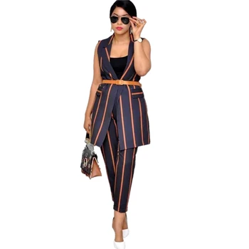 

2 Piece Set African Suit Autumn Winter Tracksuit Stripe Print Women Sets Outfit Fashion Sexy Two Pieces Suits Casual Overalls