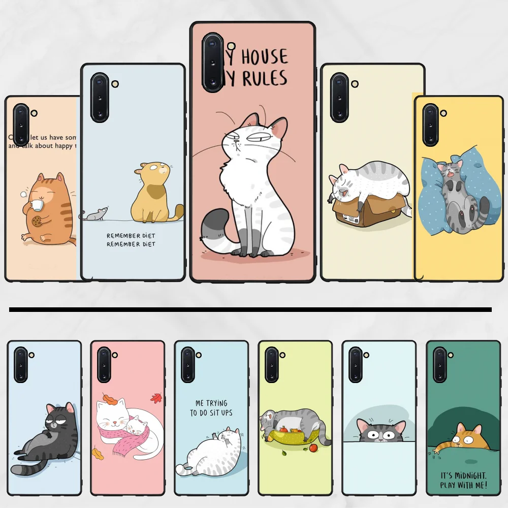 

Cute cartoon cat Soft Silicone TPU Phone Cover For Samsung note 7 8 9 10 pro