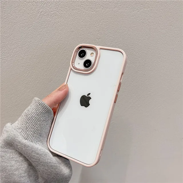 Transparent metallic lens camera protection case for iphone 11 13 12 pro shockproof bumper cover Iphone 13 x xr 7 8plus coque Rose gold