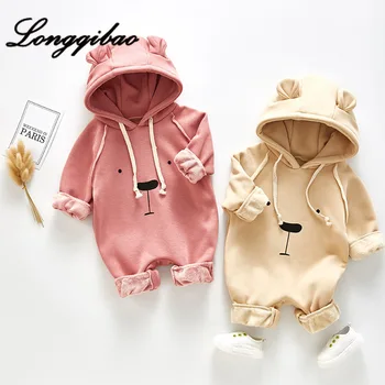 

Autumn and Winter New Thickening Korean Version of The Rope Bear Ear Print Blush Loose Jumpsuit Romper Baby Christmas Cotton