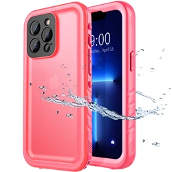 Waterproof Full-Body Swimming Diving Case with Screen and Camera Protection and Strap for iPhone 12 Mini (Frosted Pink)